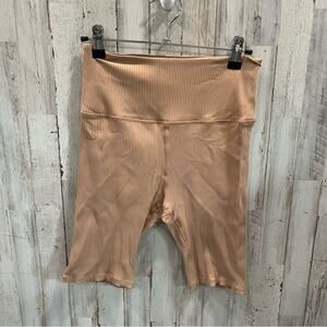 Love Tree Tan Ribbed High Rise Bike Shorts Womens Size Small 8” Inseam